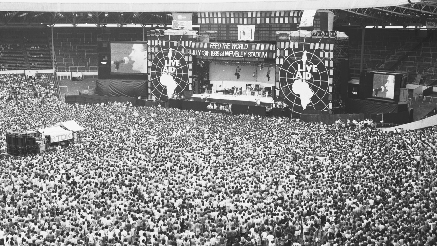 View of the Live Aid stage and crowd